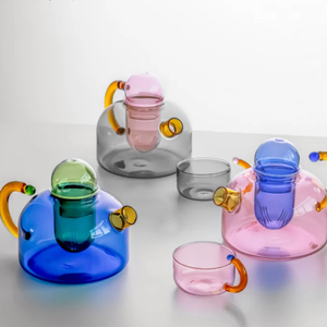 Contrasting Color Heat Resistant Glass Teapot